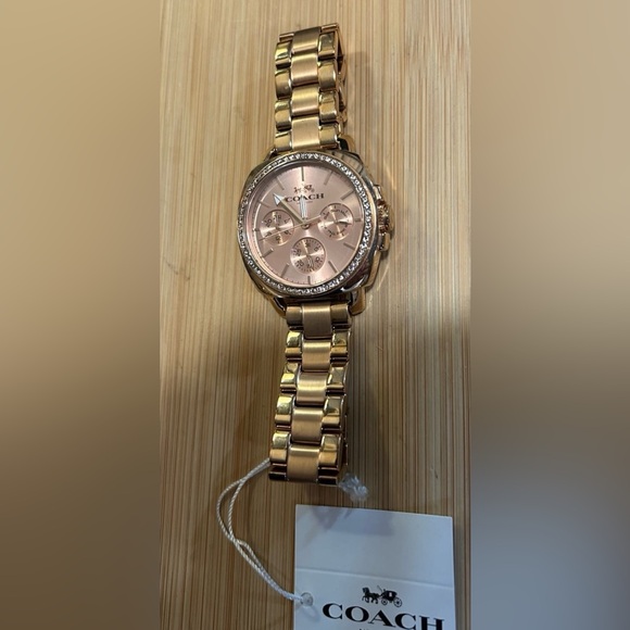 COACH BOYFRIEND WATCH WITH 38MM ROSEGOLD CHRONOGRAPH FACE & ROSEGOLD BRACELET - Picture 2 of 6